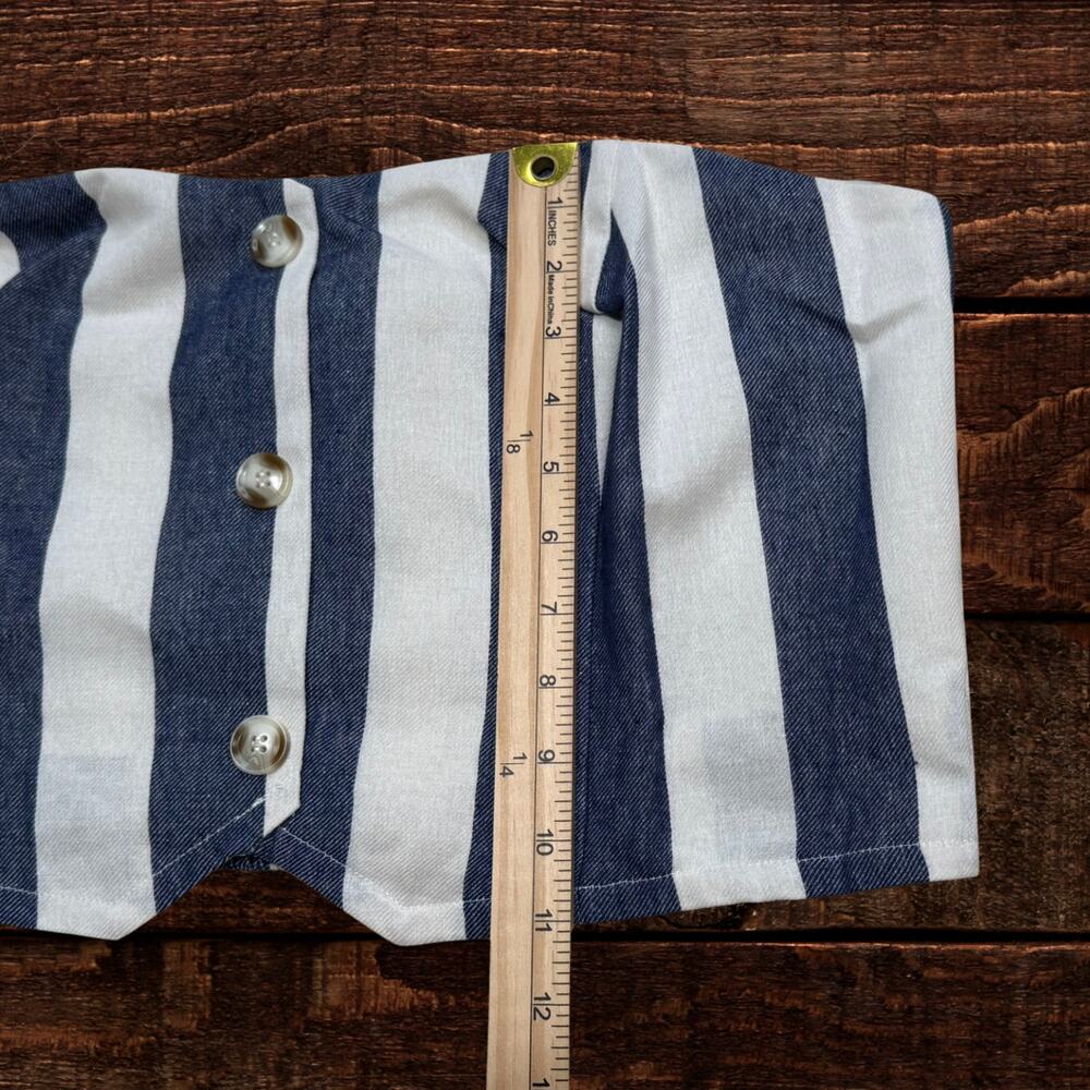 Anthropologie Flat White Striped Strapless Button-Front Cropped Tube Top XL - Picture 7 of 8